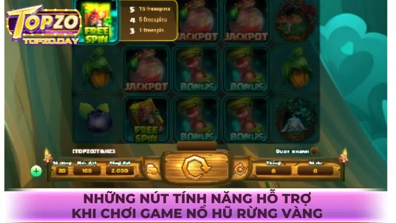 Những nút tính năng hỗ trợ khi chơi game Nổ hũ Rừng Vàng