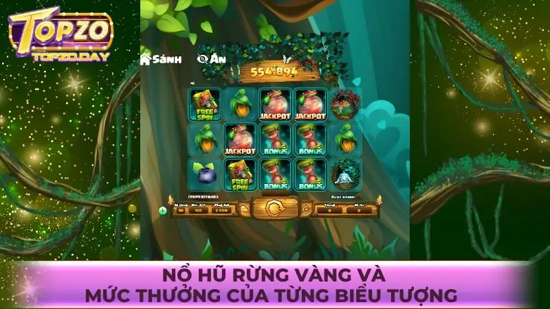 Mức thưởng của từng biểu tượng trong Nổ hũ Rừng Vàng